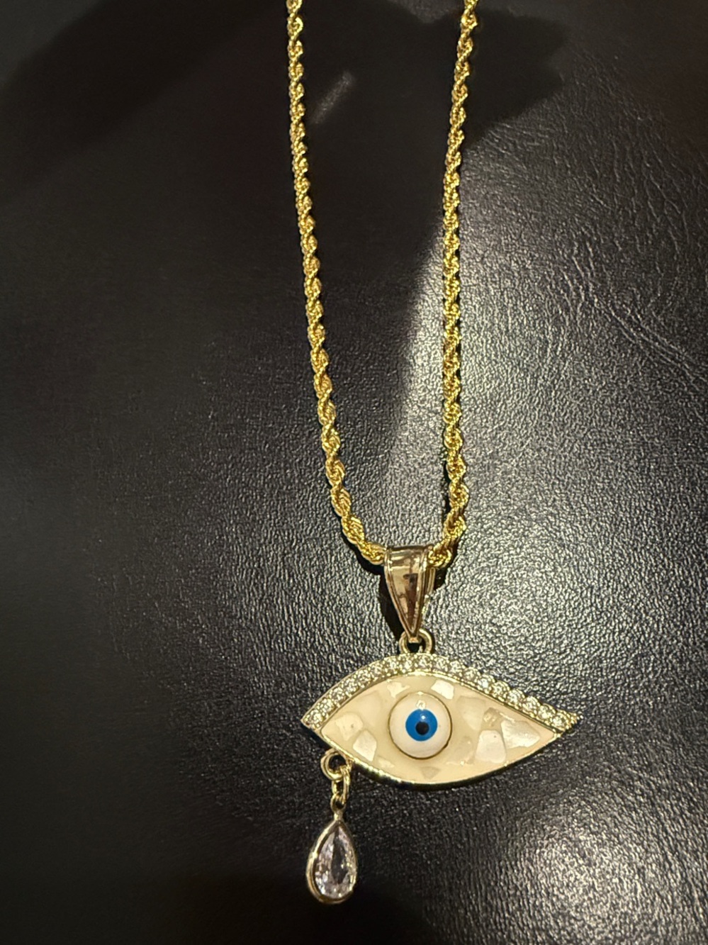 14K Gold-Filked Evil Eye Pendant Necklace with Rope Chain
